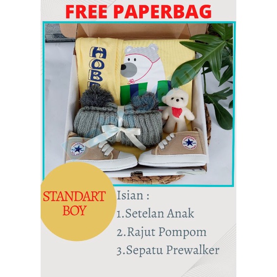 FREE PAPERBAG HAMPERS BAYI BABYSAM BAJU BAYI || HAMPERS ROK TUTU BAYI || PARCEL BAYI || BABYSAM BABY GIFT || KADO KELAHIRAN BAYI || HAMPERS BAYI LAKI-LAKI DAN PEREMPUAN-Standart Setelan Boy