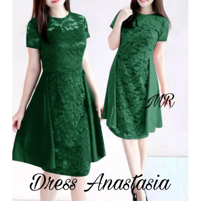 DRESS FASHION ANASTASIA BRUKAT, MOSCREPE, GAMIS HIJAB MUSLIM, DRESS MAXY, 2 UKURAN