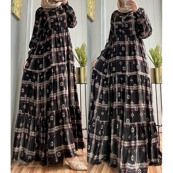 LV Maxy, GAMIS WANITA MUSLIM CANTIK FIT XXL LD 110 BAHAN RAYON VISCOSE PREMIUM KANCING BUSUI OOTD