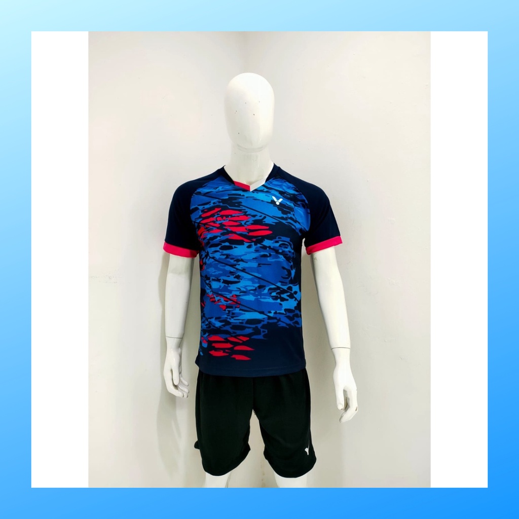 Kaos bulutangkis pria baju badminton dan celana jersey setelan wanita dewasa t-shirt outfit seragam jarsey kostum olahraga pakaian apparel sport jersy bulu tangkis casual jersi sudirman thomas uber cup print custom suit V140 navy polos