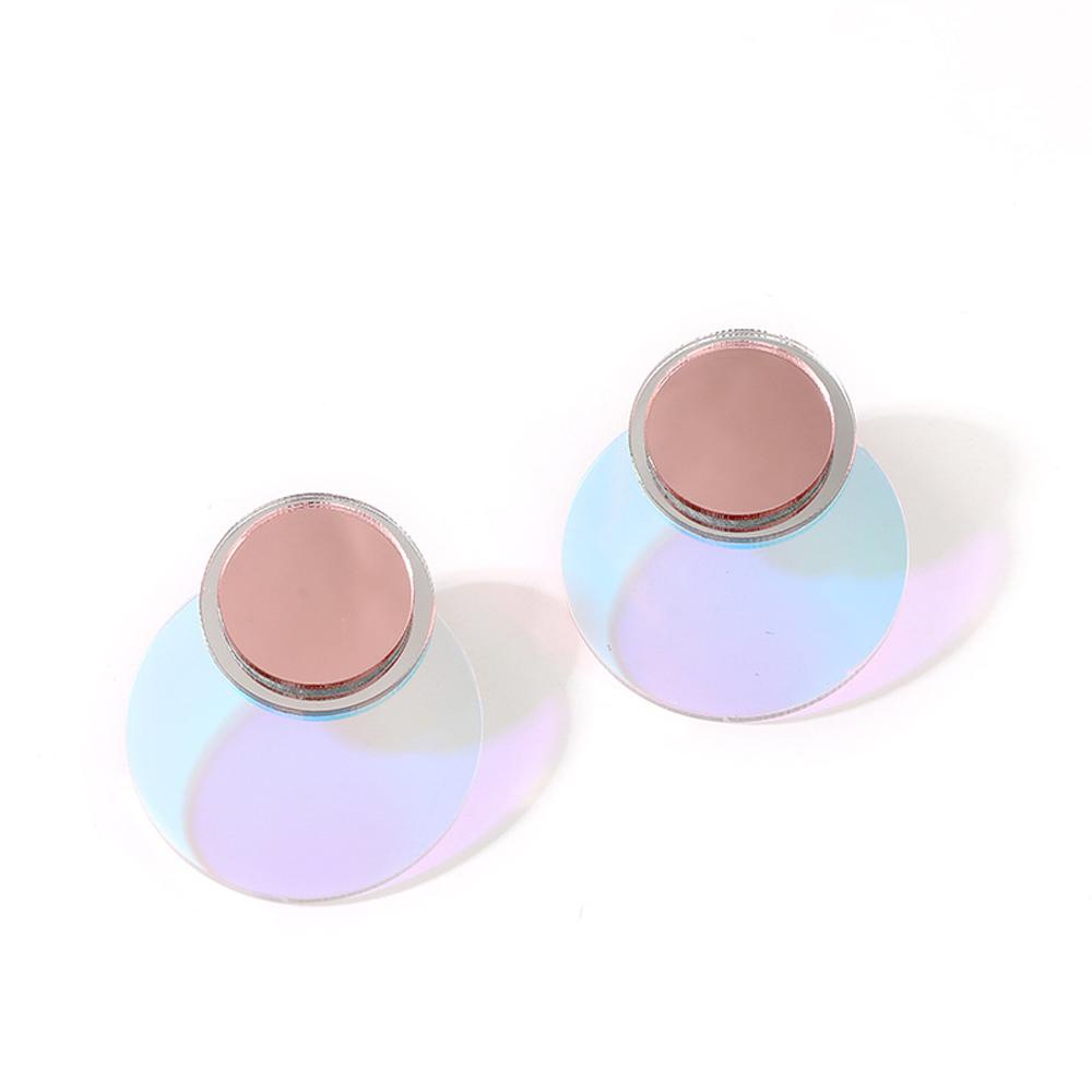 Anting Stud Bahan Akrilik Bentuk Bulat Segitiga Geometris Warna-Warni Untuk Wanita