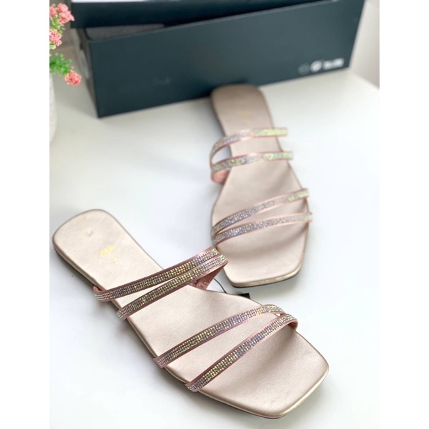 Sepatu Sendal Teplek Datar Wanita ZR Rosegold Flat Sandals Shoes Premium Import, Soft Baby Pink With