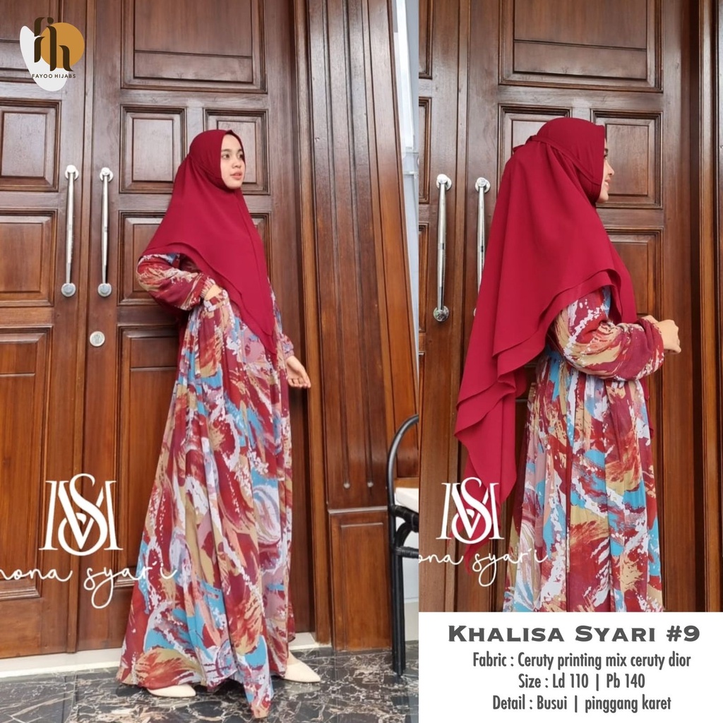 Khalisa Set Syari #9 by Mona Syar"i Ld 110cm Pb. 140cm Bahan Ceruty printing mix ceruty dior. ASV