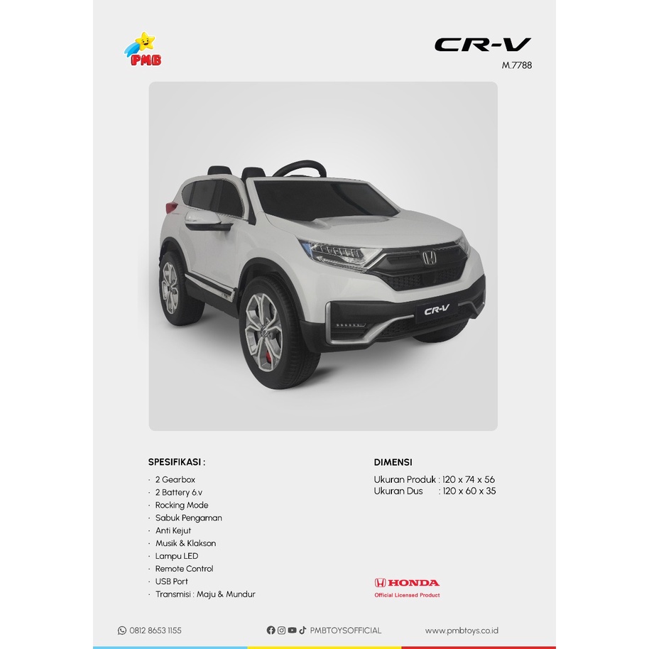 Mainan Mobil Aki Anak PMB M7788 Honda CRV M-7788 CR-V LISENSI mobilan anak murah, mobil aki, mainan anak, mobil remote