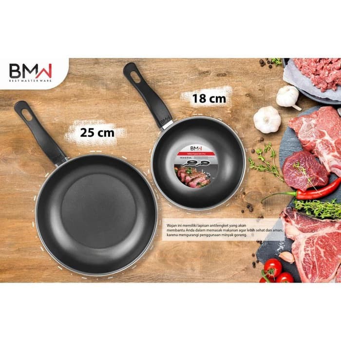 Teflon BMW Frypan Set 2 Pcs HITAM - Fry Pan Set Non Stick Teplon Wajan