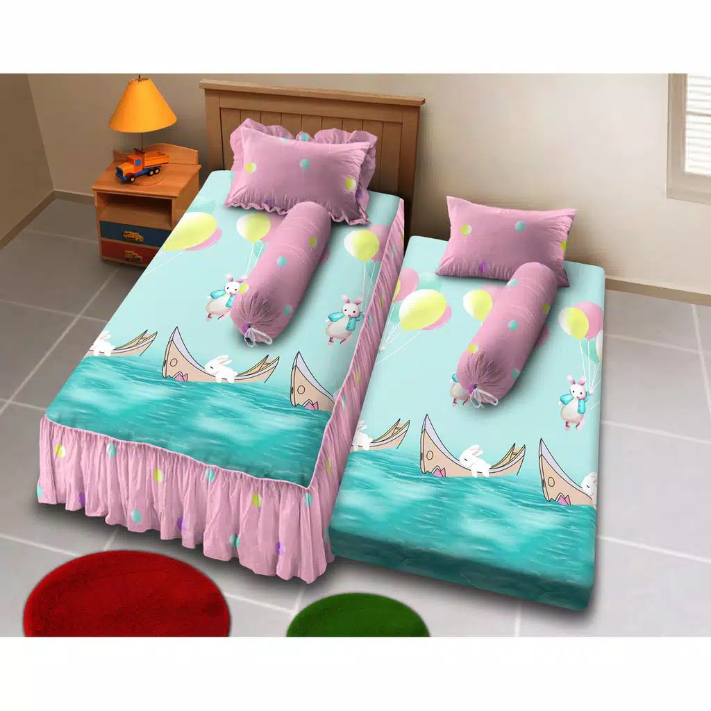 Murah Sprei Sorong Rumbai / flat (2 in 1) Kintakun Uk 120 Rabbit Baloon