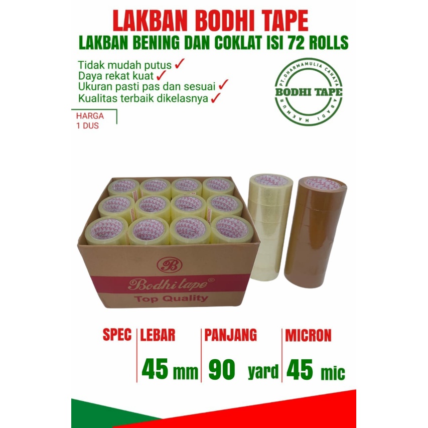 LAKBAN BENING COKLAT BODHI TAPE UKURAN 45MM X 90YARD 1 DUS