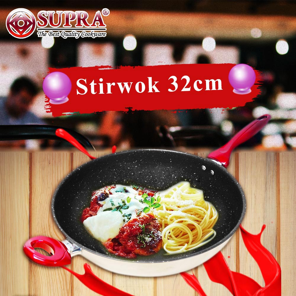 FM - Supra Wajan Anti Lengket Stir Wok 32 cm Stainless steel Marble /  Penggorengan Anti Lengket