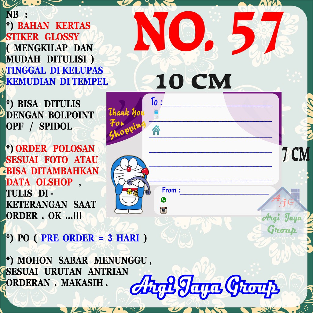 

Stiker Pengiriman - Sticker Alamat Olshop Murah Nomer 57 - 10x7 cm - Glossy