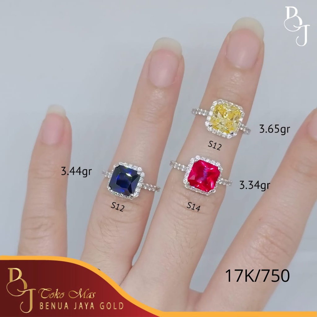 Cincin Diamond Look Batu Warna Emas Putih 17K/750