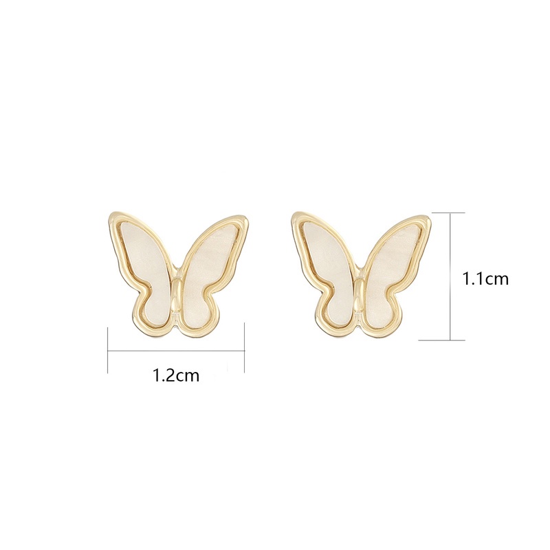 Anting Stud Desain Butterfly Bahan Metal Warna Emas Putih Gaya Korea Untuk Wanita