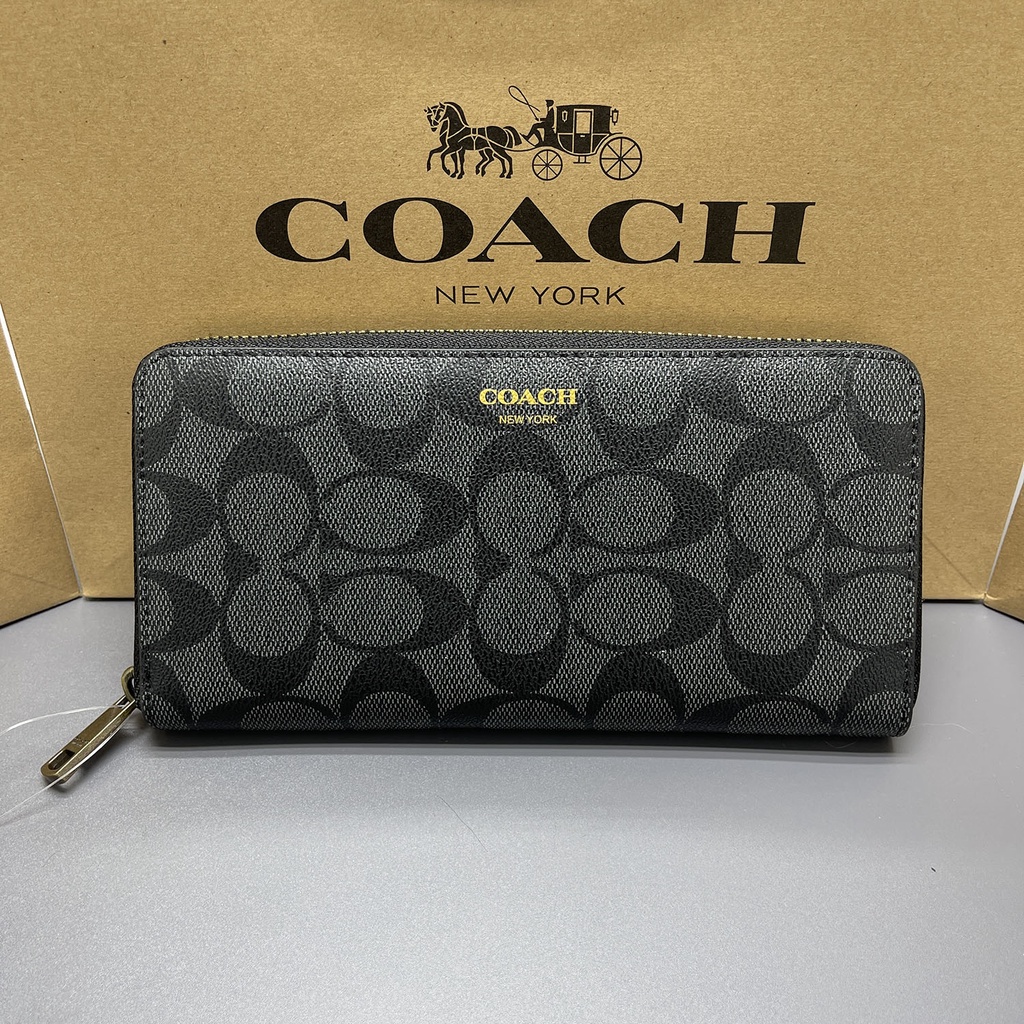 COACH 74597 pria dompet ritsleting multi-kartu dompet panjang tas clutch bag wallet pria（hitam）