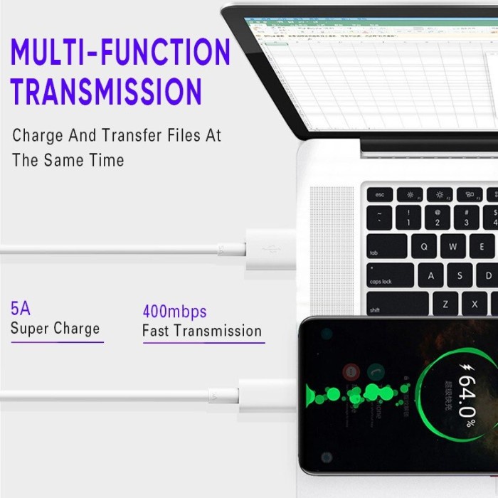 Kabel Data 5A Support Super Fast Charging Usb Type C - Micro Usb 2.0 V8 - Lightning For Charge