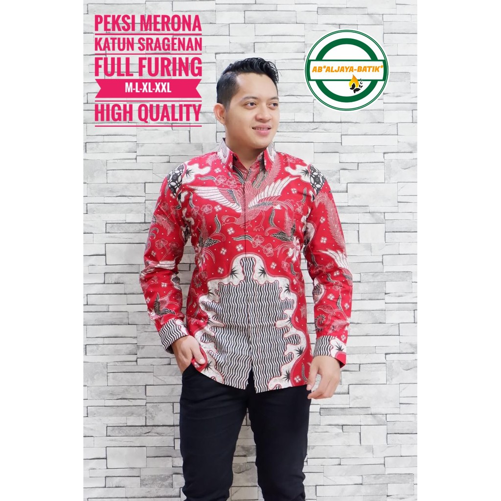 PEKSI MERONA Kemeja Batik Pria Lengan Panjang Katun Halus FULL FURING Batik Aljaya