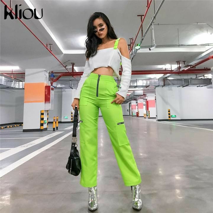 Celana neon front zip pant / celana wanita