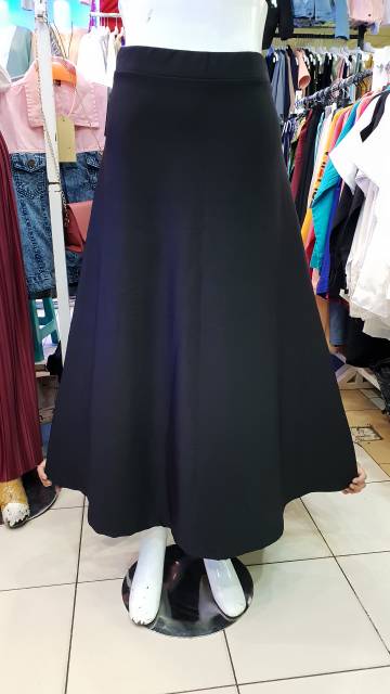 Rok Megar Pendek Flare 78 Panjang Scuba Tebal ROK Hitam cewek wanita ROK PANJANG-3