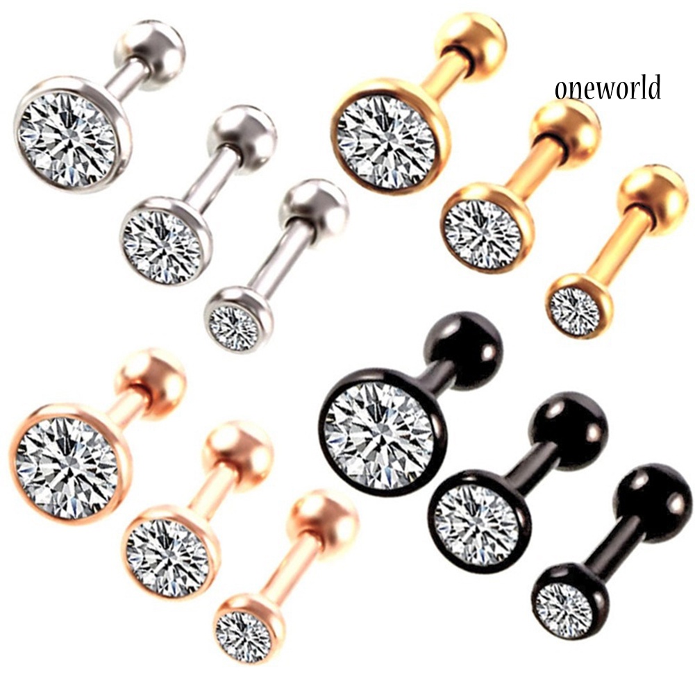 OW@ 3 Pcs Shiny Rhinestone Stud Earrings Women Charm Jewelry Gift Fashion Luxury