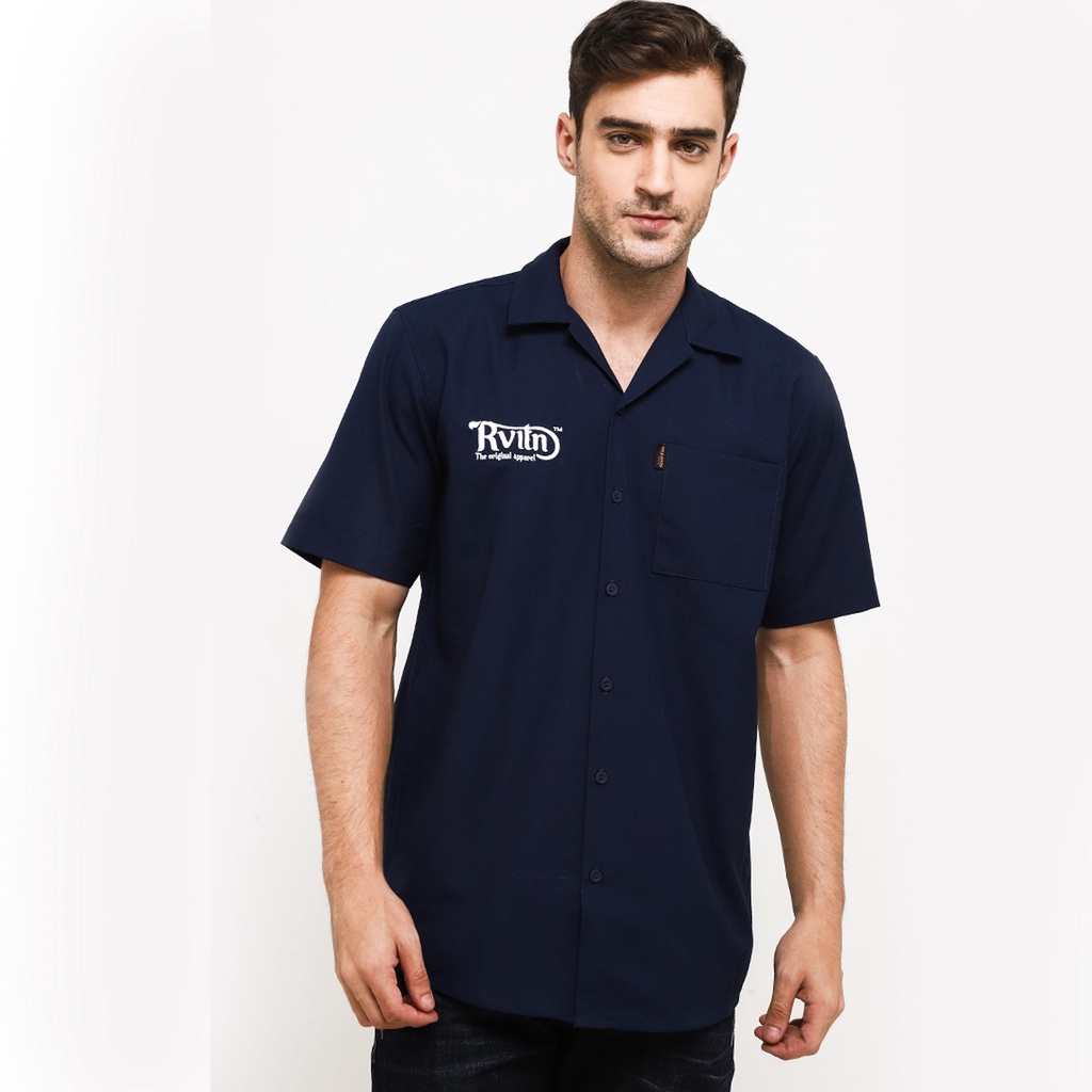 Brand Revolution - Kemeja Lengan Pendek Pria Reguler Shirt Maxwell Blue