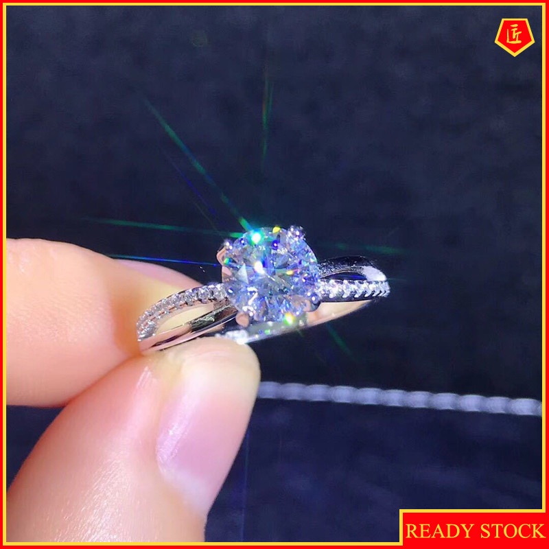 [Ready Stock]Temperament Four-Claw Cross Ring 2 Karat Moissanite