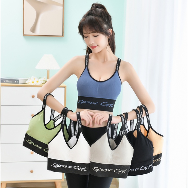 Gobra ♕ PW133 Bra Wanita Tanpa Kawat Olahraga Gym Yoga Nyaman Push Up Tali Huruf Import COD