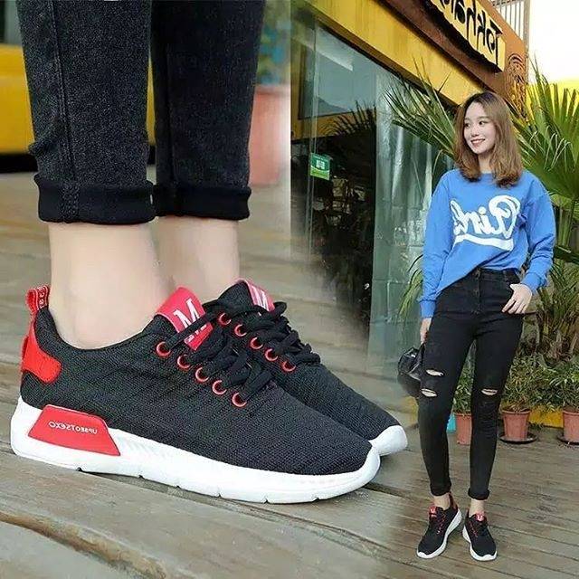 Jecs.Sepatu Kets hitam merah tali Upseo TSEXO