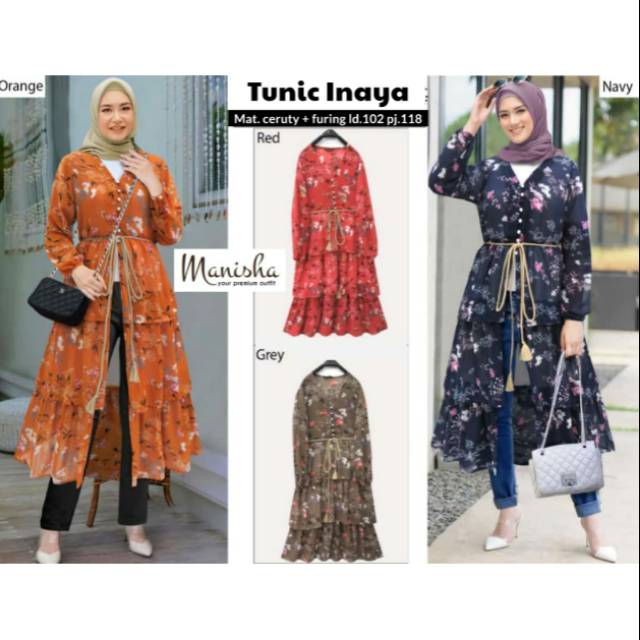 Tunik Inaya Ceruti Full Furing by Manisha