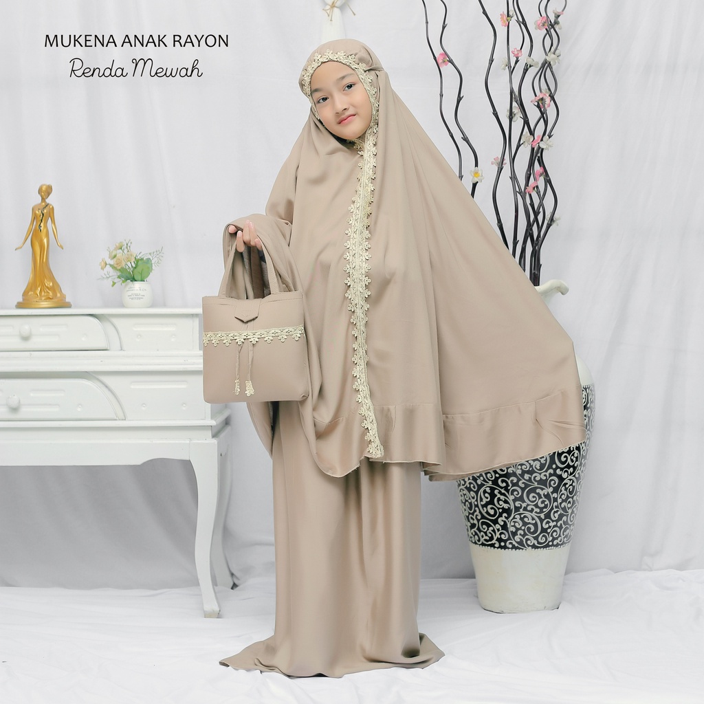 Mukena Anak Bali Rayon Polos Renda Mewah (Usia 6-12 tahun)
