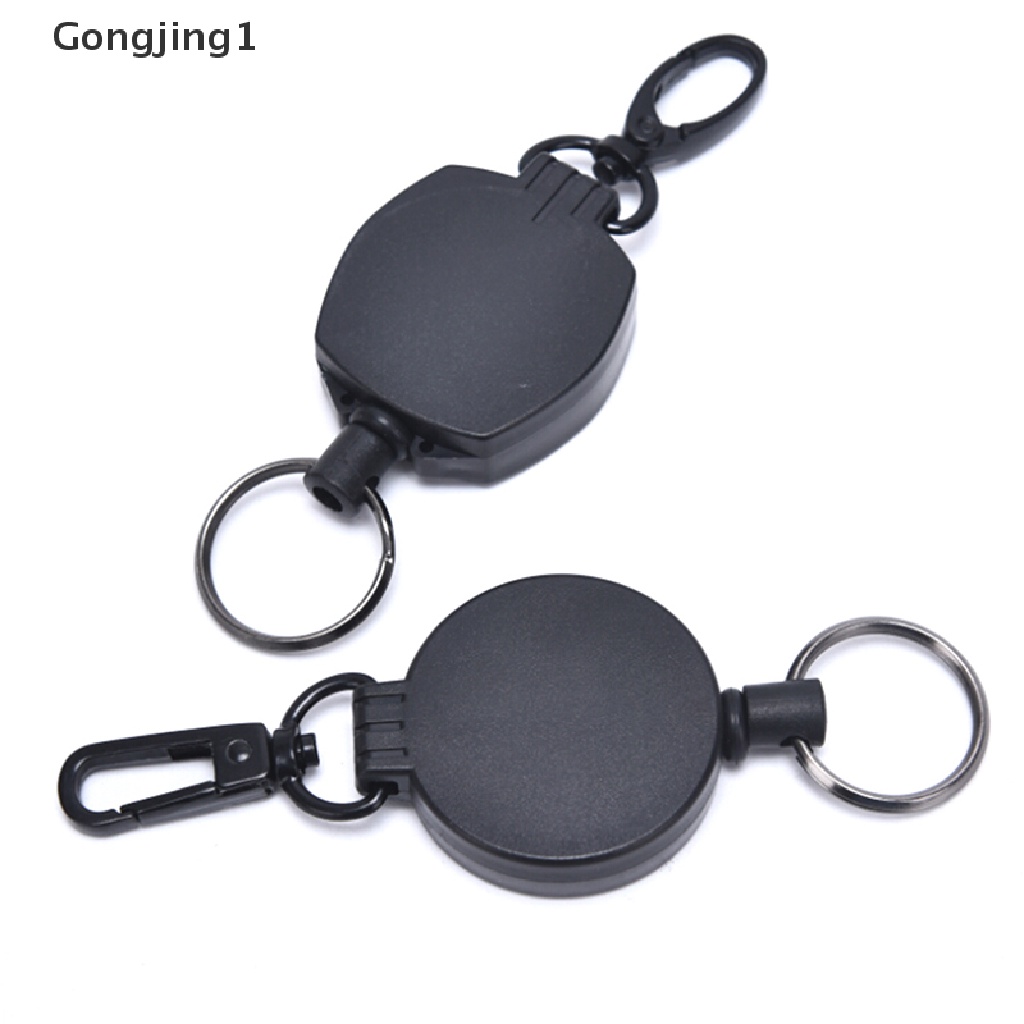 Gongjing1 Gantungan Kunci Holder Kartu ID Dengan Tali Retractable Warna Hitam