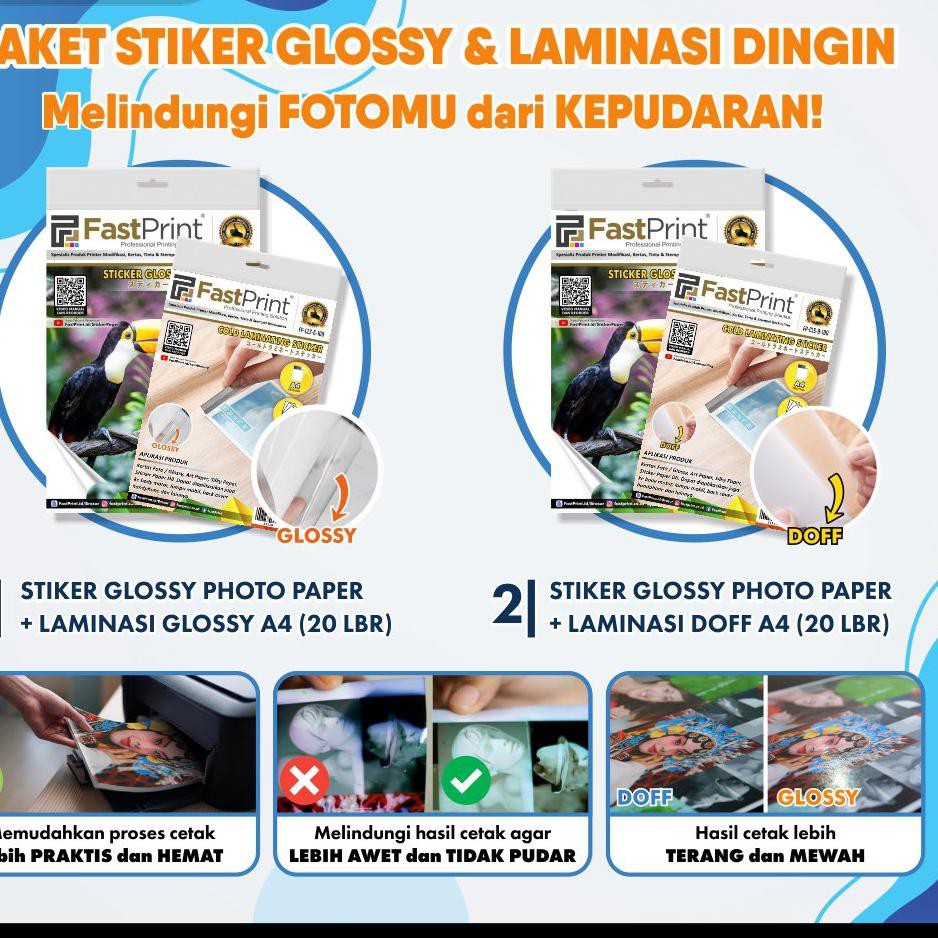 

COD Fast Print Kertas Stiker Glossy Photo Paper Plus Laminating Dingin A4