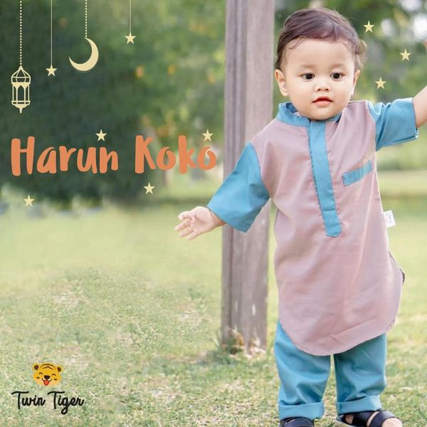 TWIN TIGER HARUN KOKO SETELAN BAJU ANAK KOKO SET MUSLIM BAJU LEBARAN ANAK LAKI LAKI SML 1-6 tahun