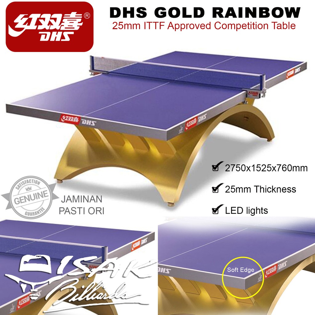 Jual DHS Gold Rainbow Competition Table Tennis 25mm LED Meja Pingpong