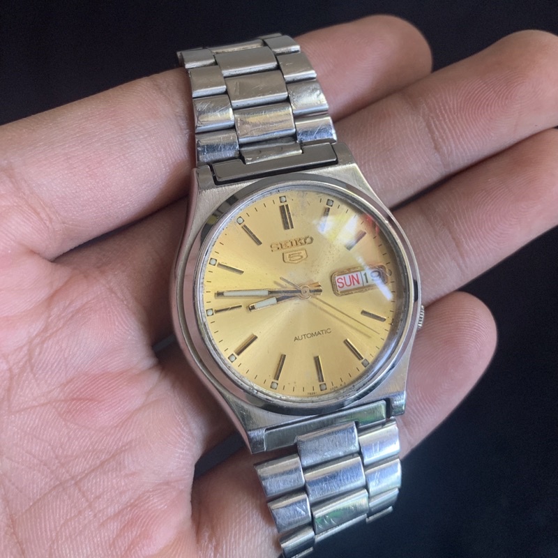 Jam Tangan SEIKO 5 Automatic Gold bekas 7s26 tdk transparan