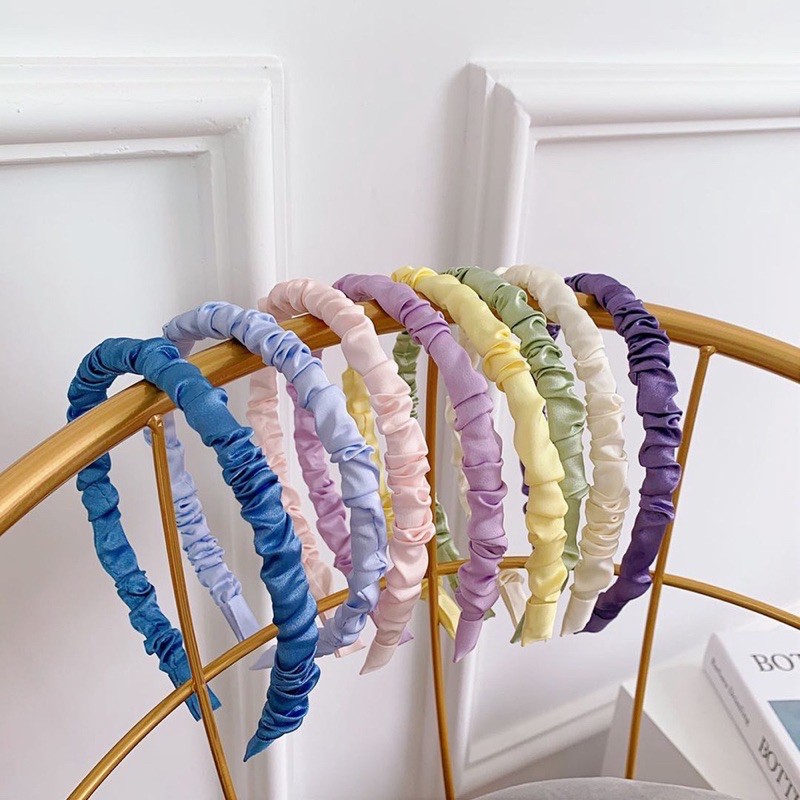 Bando Kerut Scrunchies Headband Warna Pastel Gaya Korea