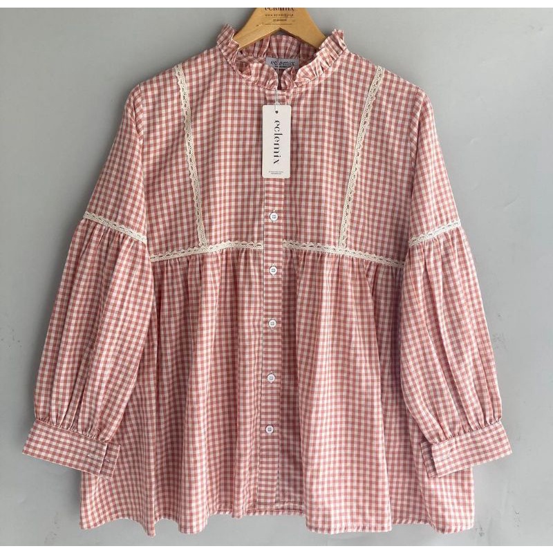 SONO TOP by eclemix (0Eclemix Top Sono Gingham Shirt Korean Vintage Peach (Non Dobby)