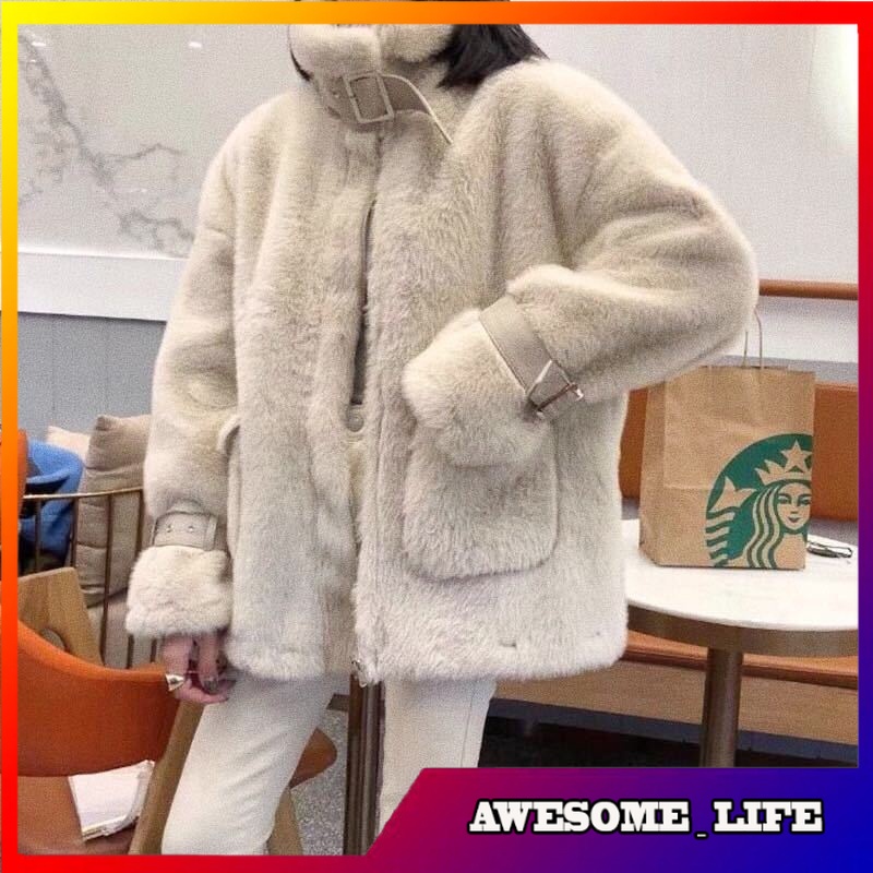 Jaket Wol Wanita Korea Thickened Fur  Autumn and Winter New Korean Style Fashionable Rabbit Hair Plu