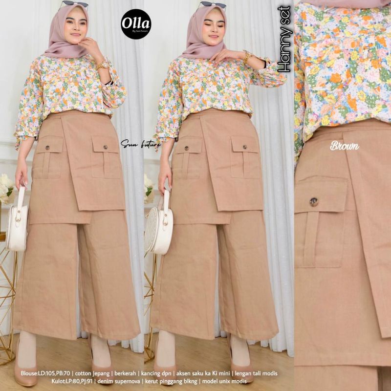 Hanny Set By OLLA • Setelan Wanita • Atasan Blouse Kemeja Kulot Celana Panjang Wanita Muslim Set