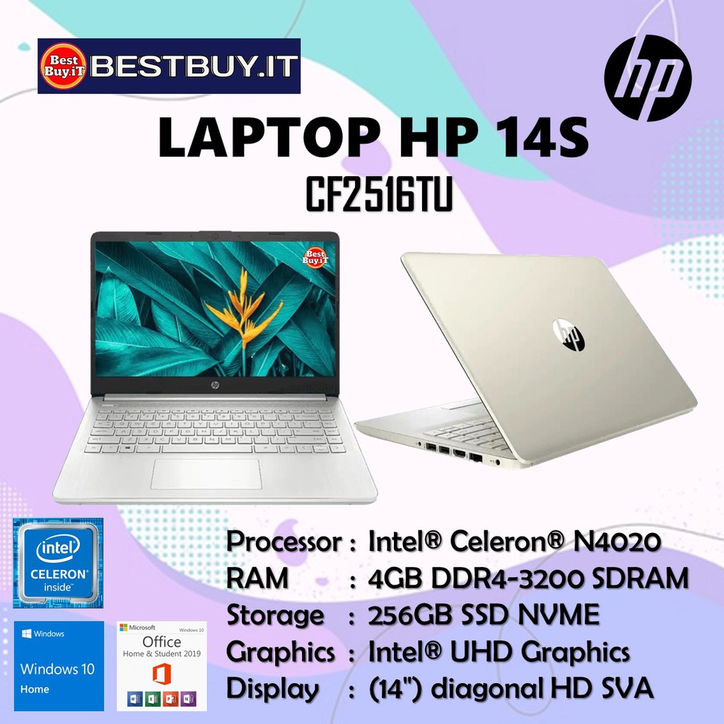 Laptop HP 14s CF2516TU INTEL N4020 4GB 256GB 14" HD WIN10 OHS