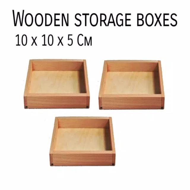 Wooden square box 10x10x5cm kotak kayu kotak nampan tempat penyimpanan