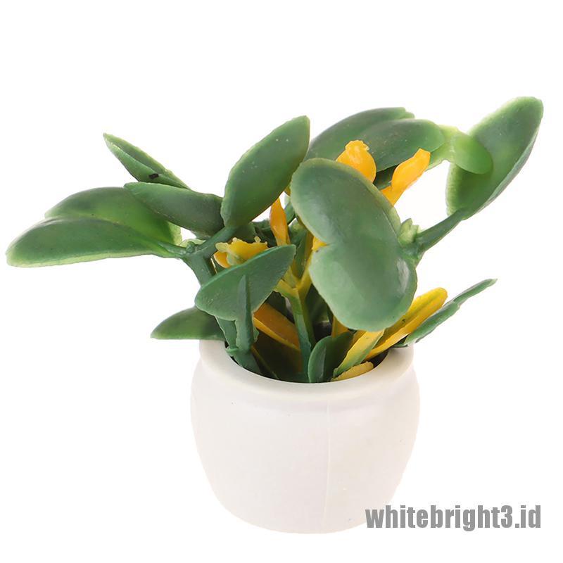 (white3) Miniatur Pot Tanaman Hijau Skala 1: 12 Untuk Dekorasi Rumah Boneka