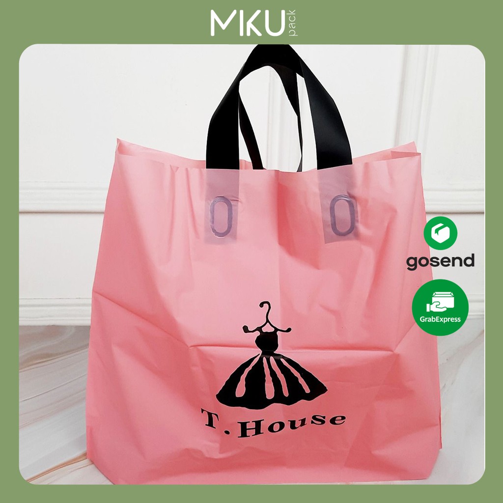 45x35cm Plastik Belanja Shopping Bag Plastik Butik Plastic PE Pink House