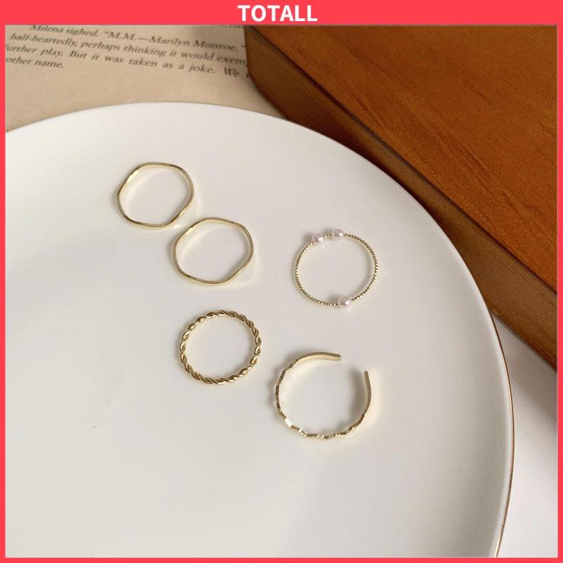 COD 5 pcs/set Cincin Set Fashion Aksen Berlian Imitasi Mutiara Korea Untuk Wanita sherman-Totall