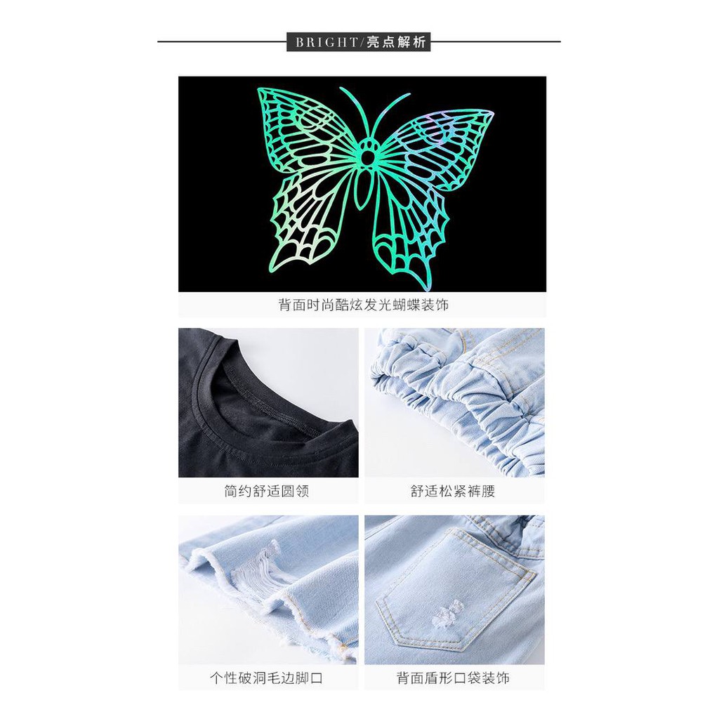 Promo !! Setelan baju anak cewek - LS setelan butterfly on ripped girl import uk 2 dan 5 th (dominan putih)