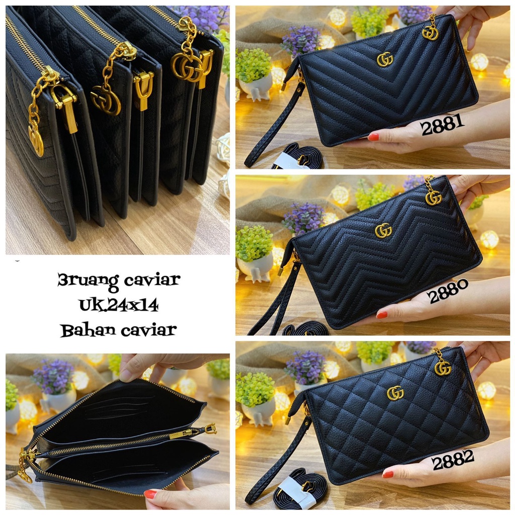 Dompet pouch 3ruang / dompet slempang import 24x14 / clutch dan handbag / tas slempang import