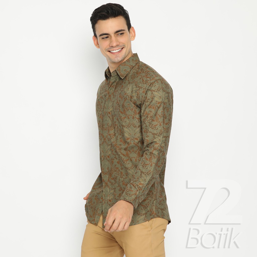 BAJU BATIK PRIA Kemeja Hem Lengan Panjang Slimfit Premium Motf Elegant Warna Hijau Alam 727151 Cap 72 - Baju Kemeja Atasan Pakaian Setelan Batik Pria Cowok Laki Laki Remaja Keluarga Kantor Lengan Panjang Modern Slimfit Slim Fit Premium Kekinian