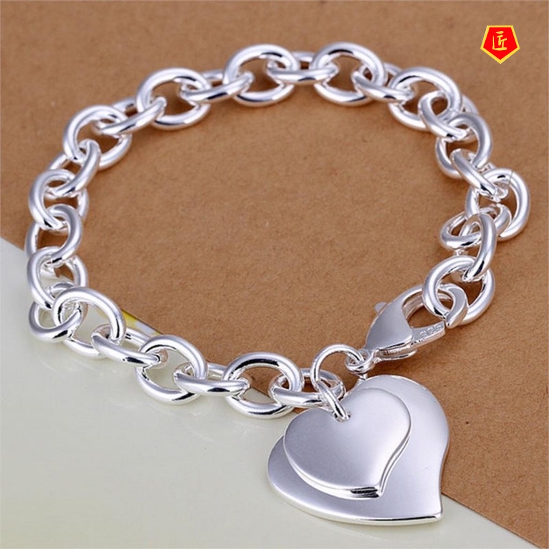 [Ready Stock]Classic Fashion Double Heart-Shaped Brand Bracelet