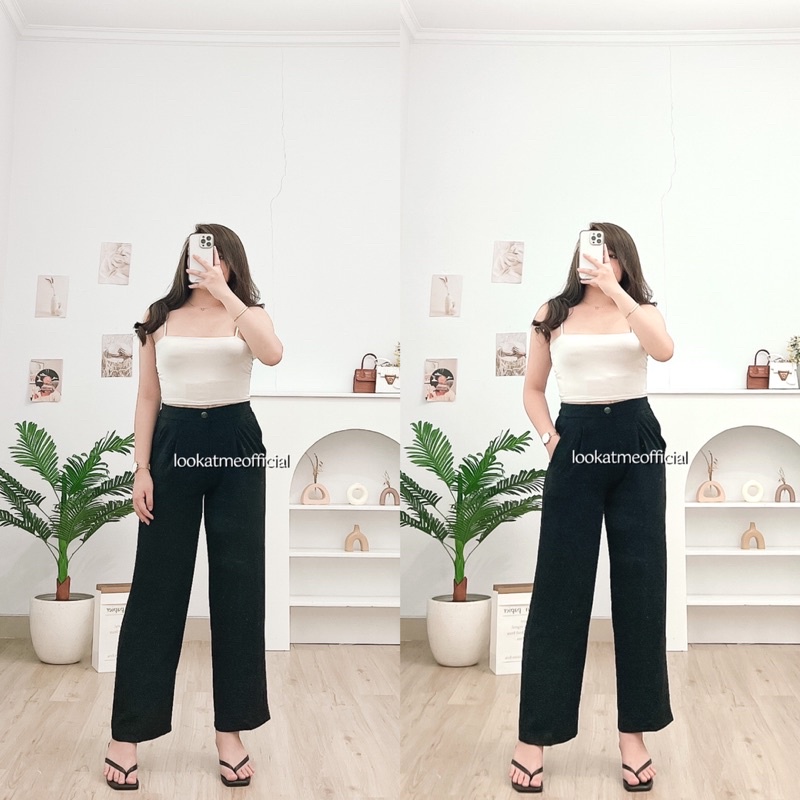 lookatmeofficial • Celana Kulot Wanita Harry Crinkle Basic Casual Pants