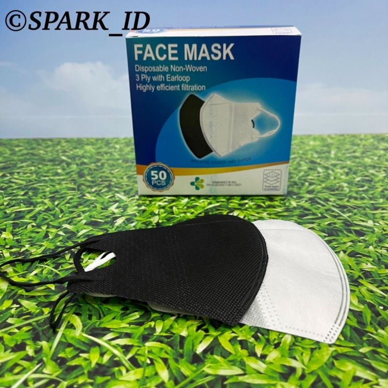 Masker Duckbill Putih / Hitam 3 ply isi 50 PCS / Mask kesehatan 3 ply earloop Promo Mitra