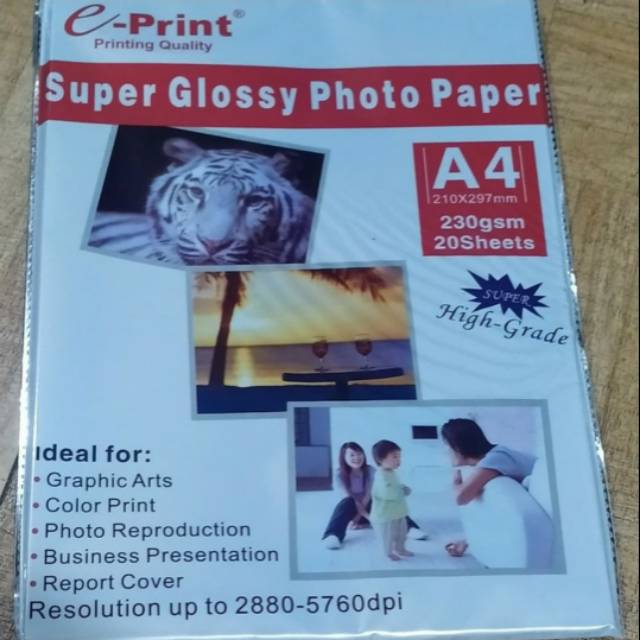 

Kertas super glossy A4 230 gsm merk E-print (isi 20 lembar)