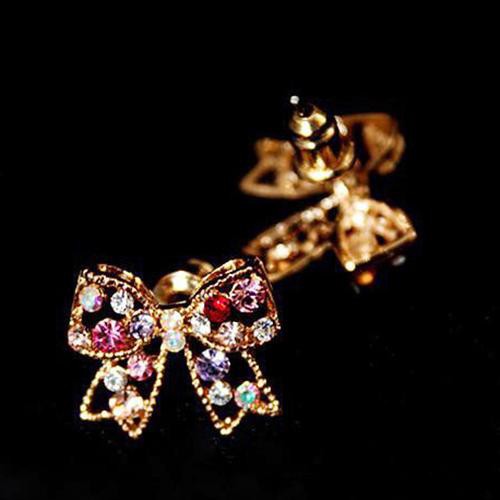 [Bayar Di Tempat]Kristal Emas Tone Ikatan Simpul Busur Ear Studs Charm