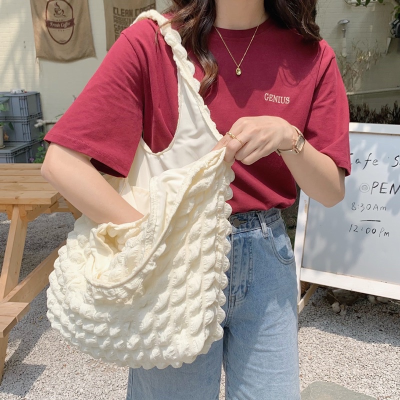 tas kain kanvas totebag shoulder bag polos wanita korea fashion cantik lucu kekinian aesthetic premium TAS08